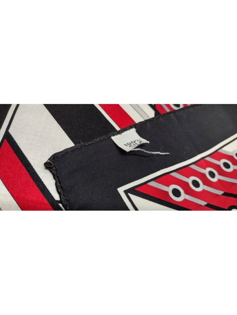 Vintage Silk Hankie Black White Red Handkerchief 70s 80s Does 1920s 30s Art Deco